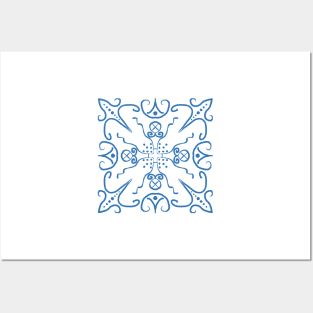 Blue Filigree Posters and Art